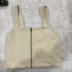 Aerie Beige Ribbed Zip-Up Top